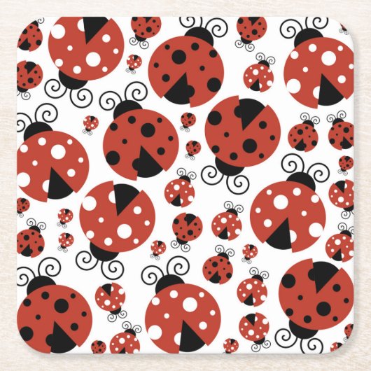 ラディバグのパターン，かわいいラディバグ，赤いラディバグ スクエアペーパーコースター (正面)
