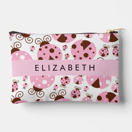 ラディバグのパターン，ピンクのラディバグ，あなたの名前 アクセサリーポーチ (裏面)
