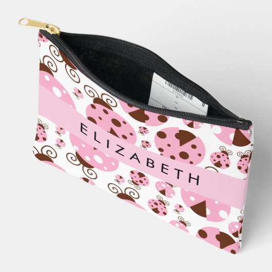 ラディバグのパターン，ピンクのラディバグ，あなたの名前 アクセサリーポーチ (見開き)