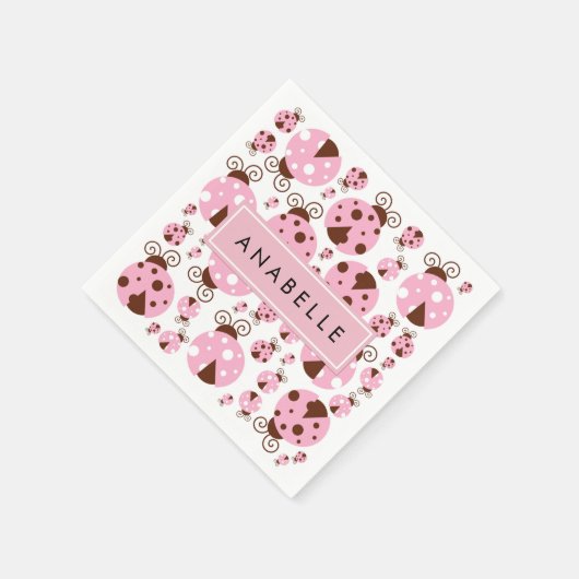 ラディバグのパターン,ピンクのラディバグ,あなたの名前 スタンダードカクテルナプキン (角)