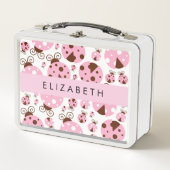 ラディバグのパターン，ピンクのラディバグ，あなたの名前 メタルランチボックス (正面)