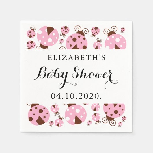 ラディバグのパターン,ピンクのラディバグ,ベビーシャワー スタンダードカクテルナプキン (正面)