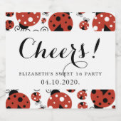 ラディバグのパターン、レッドラディバグ、甘い16 スパークリングワインラベル (シングルラベル)