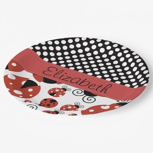 ラディバグのパターン,水玉模様,あなたの名前 ペーパープレート (アングル)