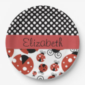 ラディバグのパターン，水玉模様，あなたの名前 ペーパープレート (正面)