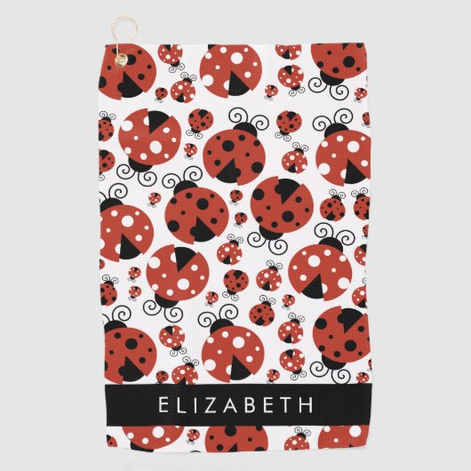 ラディバグのパターン,赤いラディバグ,あなたの名前 ゴルフタオル (正面)