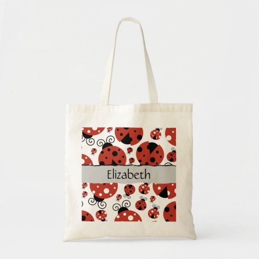 ラディバグのパターン,赤いラディバグ,あなたの名前 トートバッグ (正面)