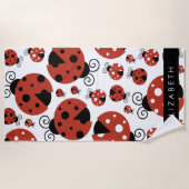 ラディバグのパターン,赤いラディバグ,あなたの名前 ビーチタオル (正面)