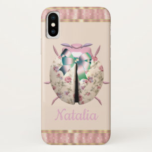 ラディバグのヴィオレットとバラかわいいフローラピンク金ゴールド iPhone X ケース
