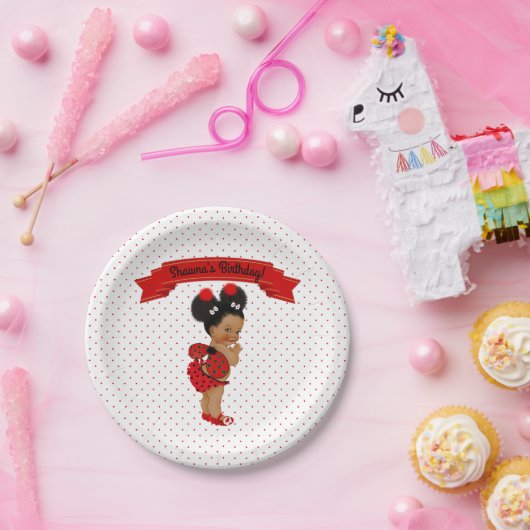 ラディバグアフリカ系アメリカ人ベビーガールレッドドット ペーパープレート (パーティー)