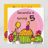 ラディバグカップケカスタマイズーキ誕生日招待状 招待状 (正面/裏面)