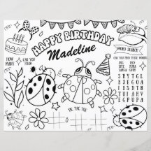 ラディバグカラーリングページ誕生日ランチョンマットDecor Kids