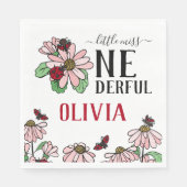 ラディバグズピンクデイジーオネダーフル誕生日パーティー スタンダードランチョンナプキン (正面)