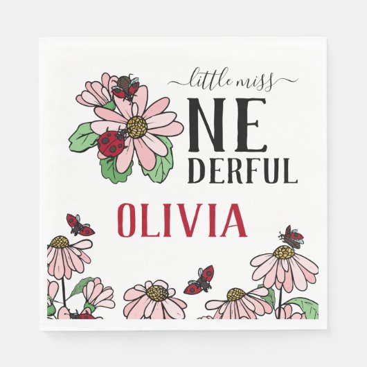 ラディバグズピンクデイジーオネダーフル誕生日パーティー スタンダードランチョンナプキン (正面)