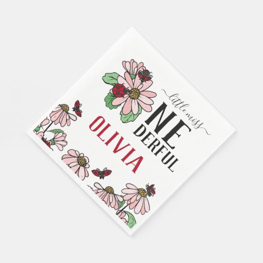 ラディバグズピンクデイジーオネダーフル誕生日パーティー スタンダードランチョンナプキン (角)