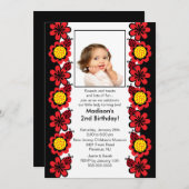 ラディバグズ&フラワーズフォト誕生日招待状 招待状 (正面/裏面)