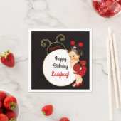 ラディバグテーマベビーガールレッド&ブラックドット スタンダードカクテルナプキン (インサイチュ)