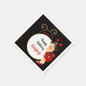 ラディバグテーマベビーガールレッド&ブラックドット スタンダードカクテルナプキン (角)