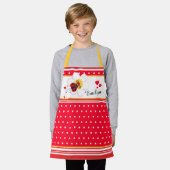 ラディバグハートの花ドット赤い白い黄カスタム色 エプロン (着用した状態)