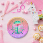 ラディバグハートパターンかわいいグリッターグラディエントガーリー ペーパープレート (パーティー)