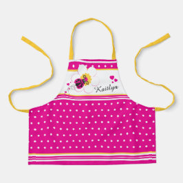 ラディバグハートフラワードットピンク白カスタム黄 エプロン