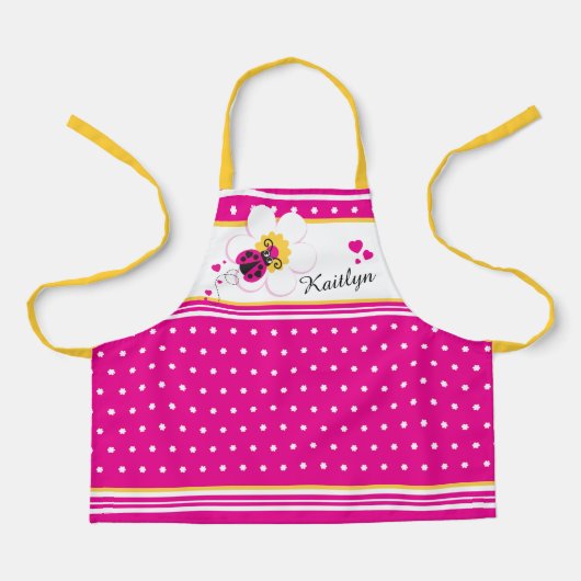 ラディバグハートフラワードットピンク白カスタム黄 エプロン (正面)