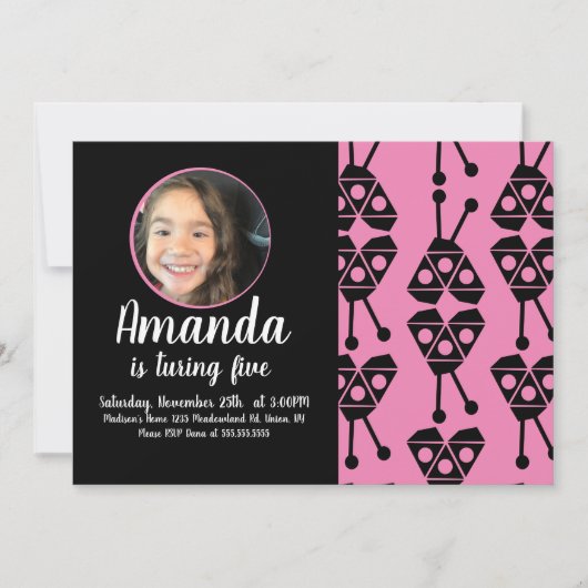 ラディバグバグ昆虫幾何学誕生日パーティーピンク 招待状 (正面)