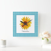 ラディバグヒマワリターコイズジンガム名 スクエア壁時計 (ホーム)