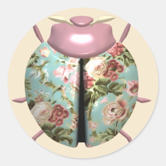 ラディバグビクトリアンフローラチンツピンク色かわいい ラウンドシール (正面)
