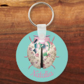 ラディバグフローラバラとヴィオレットかわいいピンクティール(緑がかった色) キーホルダー (正面)