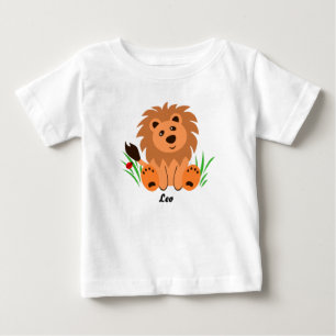 ラディバグベビーTシャツと草の中の可愛いライオン ベビーTシャツ