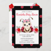 ラディバグレッドピンクフローラガールベビーシャワー招待状 招待状 (正面/裏面)