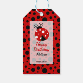 ラディバグレッドブラックフレーム水玉模様子供の誕生日 ギフトタグ