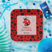 ラディバグレッドブラックフレーム水玉模様子供の誕生日 ペーパープレート (パーティー)