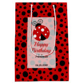 ラディバグレッドブラックフレーム水玉模様子供の誕生日 ミディアムペーパーバッグ (裏面)