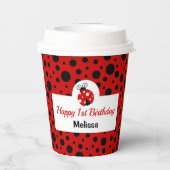 ラディバグレッドブラック水玉模様子供の誕生日 紙コップ (裏面)