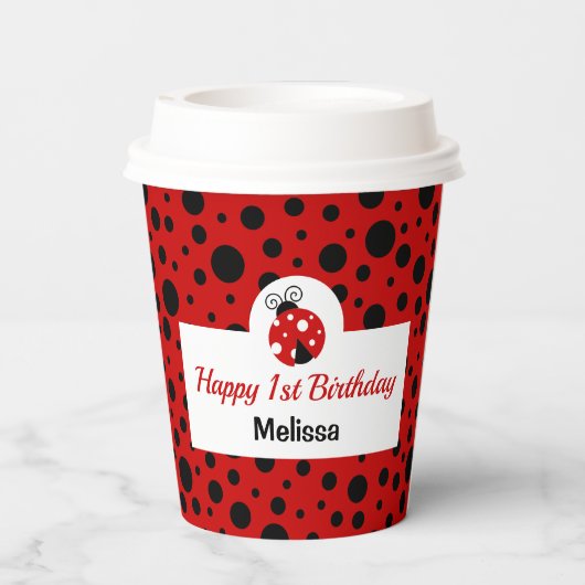 ラディバグレッドブラック水玉模様子供の誕生日 紙コップ (裏面)