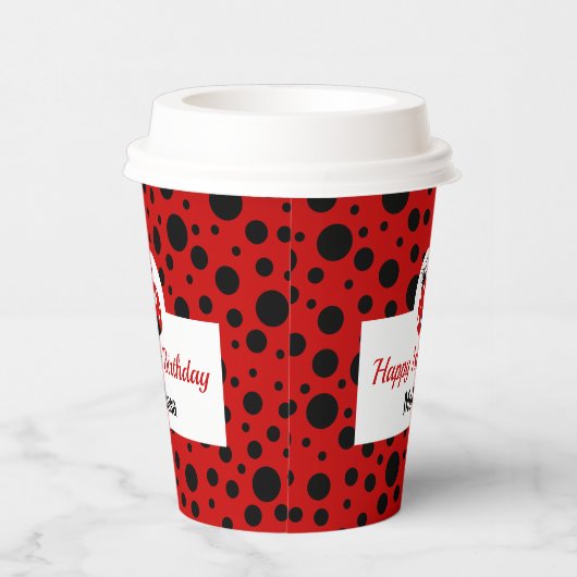 ラディバグレッドブラック水玉模様子供の誕生日 紙コップ (右)