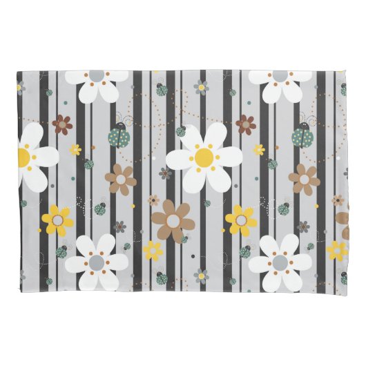 ラディバグレトロおもしろいフラワーイラストレーションパターン 枕カバー (正面)