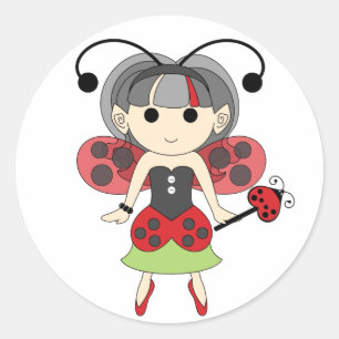 ラディバグ妖精かわいい赤いバグ妖精サークルスティッカー ラウンドシール