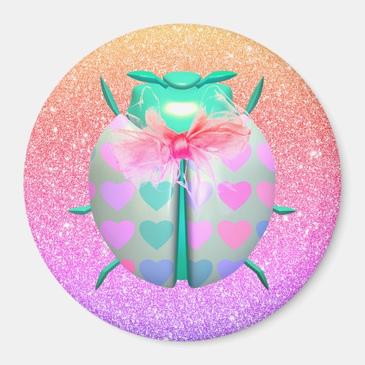 ラディバグ愛らしいハートかわいいグリッターピンクグラデーション マグネット (正面)