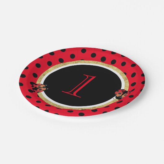 ラディバグ水玉模様かわいい女の子1st誕生日パーティー ペーパープレート (アングル)