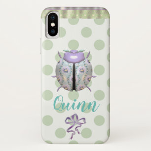 ラディバグ水玉模様かわいい紫の白の緑 iPhone X ケース