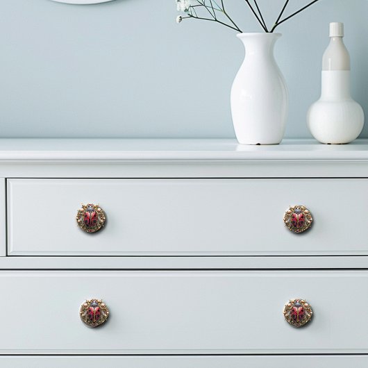 ラディバグ美しいアールデコ金ゴールドパールルビー セラミックノブ