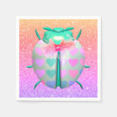 ラディバグ美しいハートかわいいグリッター スタンダードカクテルナプキン (正面)