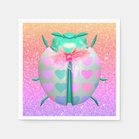 ラディバグ美しいハートかわいいグリッター スタンダードカクテルナプキン (正面)