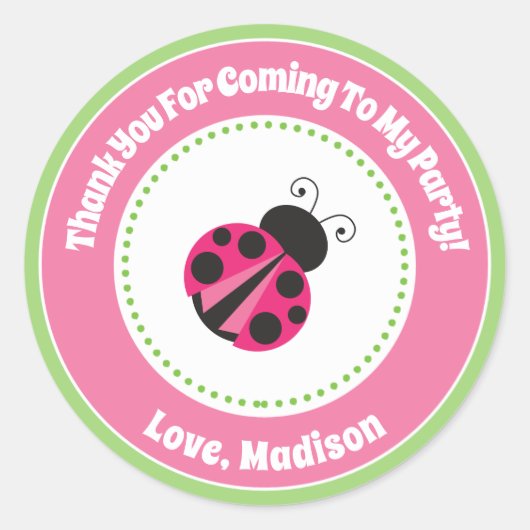 ラディバグ誕生日パーティー好意ステッカー ラウンドシール (正面)