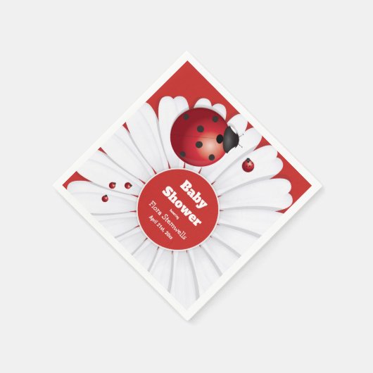 ラディバグ赤い白の黒の赤ちゃんシャワーペーパーナプキン スタンダードカクテルナプキン (角)