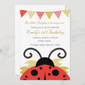 ラディバグ金ゴールドレッドガールバースデーパーティーの招待 招待状 (正面/裏面)