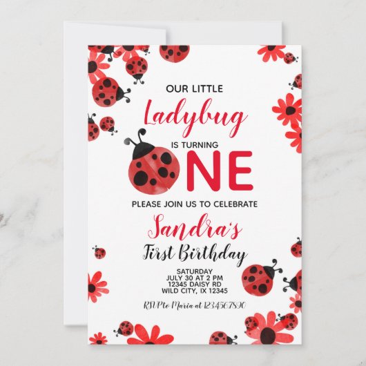 ラディバグ1stベビーガール誕生日招待状 招待状 (正面)